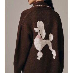 Anthropologie Flat White Mariel‎ Longline Cardigan: Dog Icon Edition Poodle O/S